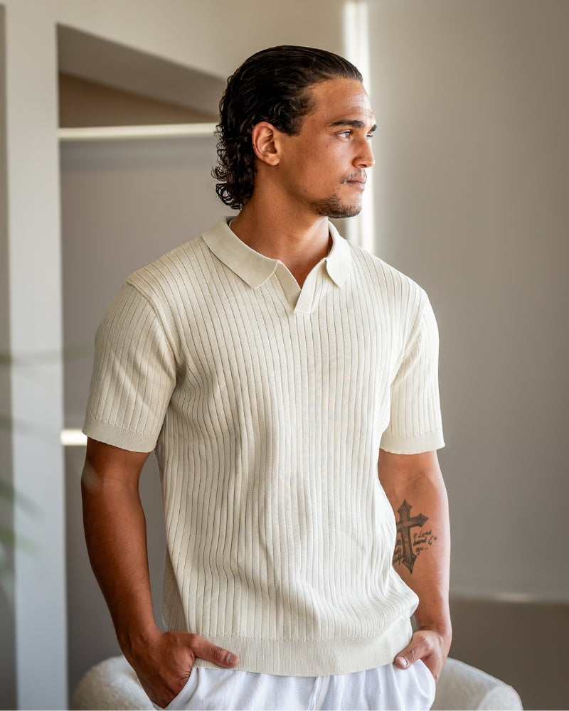 Premium Geripptes Polohemd